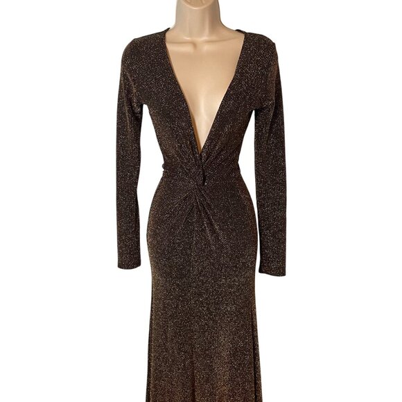 Monaco Dress Women Metallic Gold and Brown M Mermaid Long Sleeve Formal Sexy - Picture 2 of 9